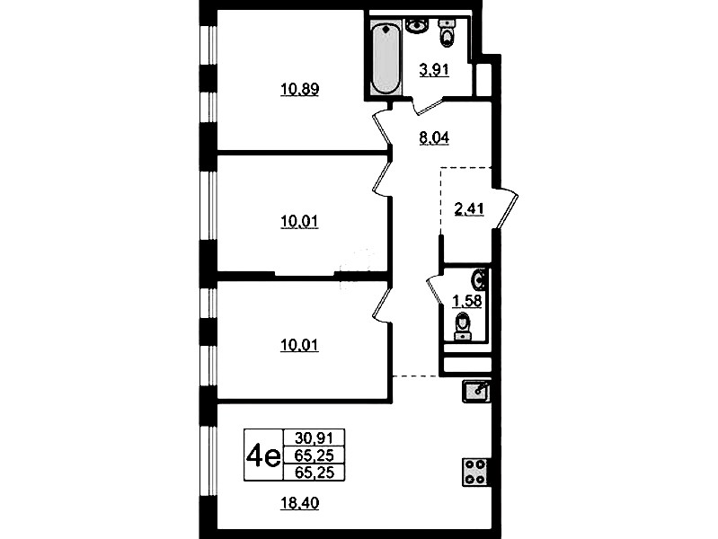 3-комнатная квартира 65.25 м², 12/12 эт., ЖК «Новые Лаврики»